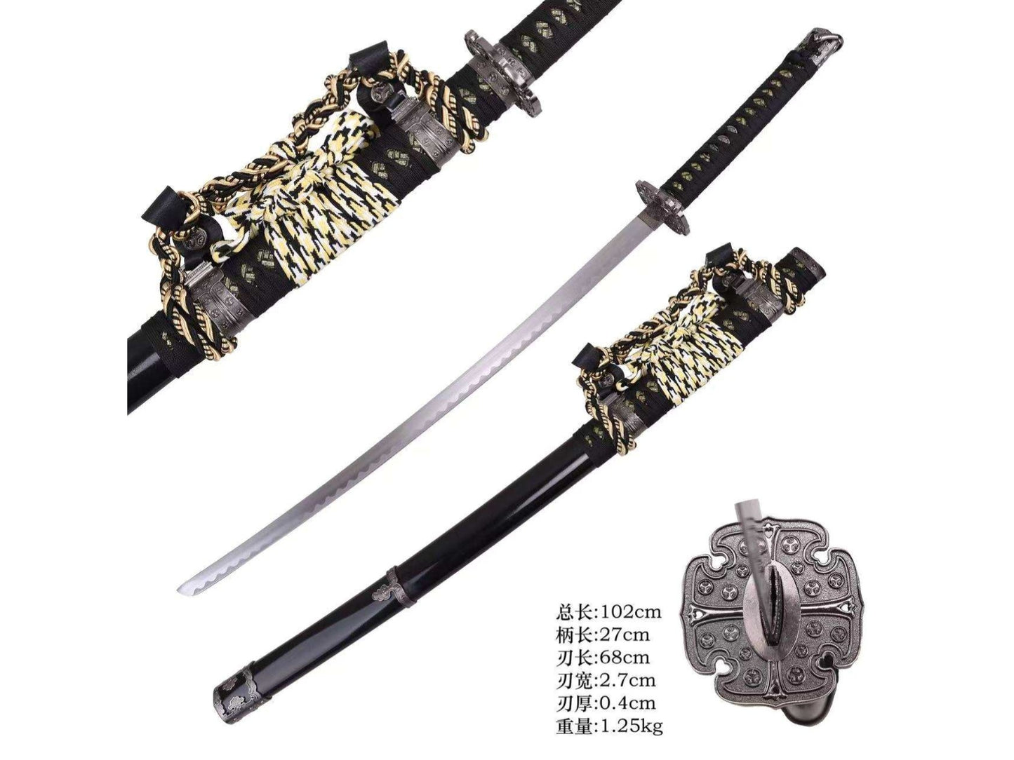 Decorative Tachi Satin Steel with Black Scabbard Metal Sword