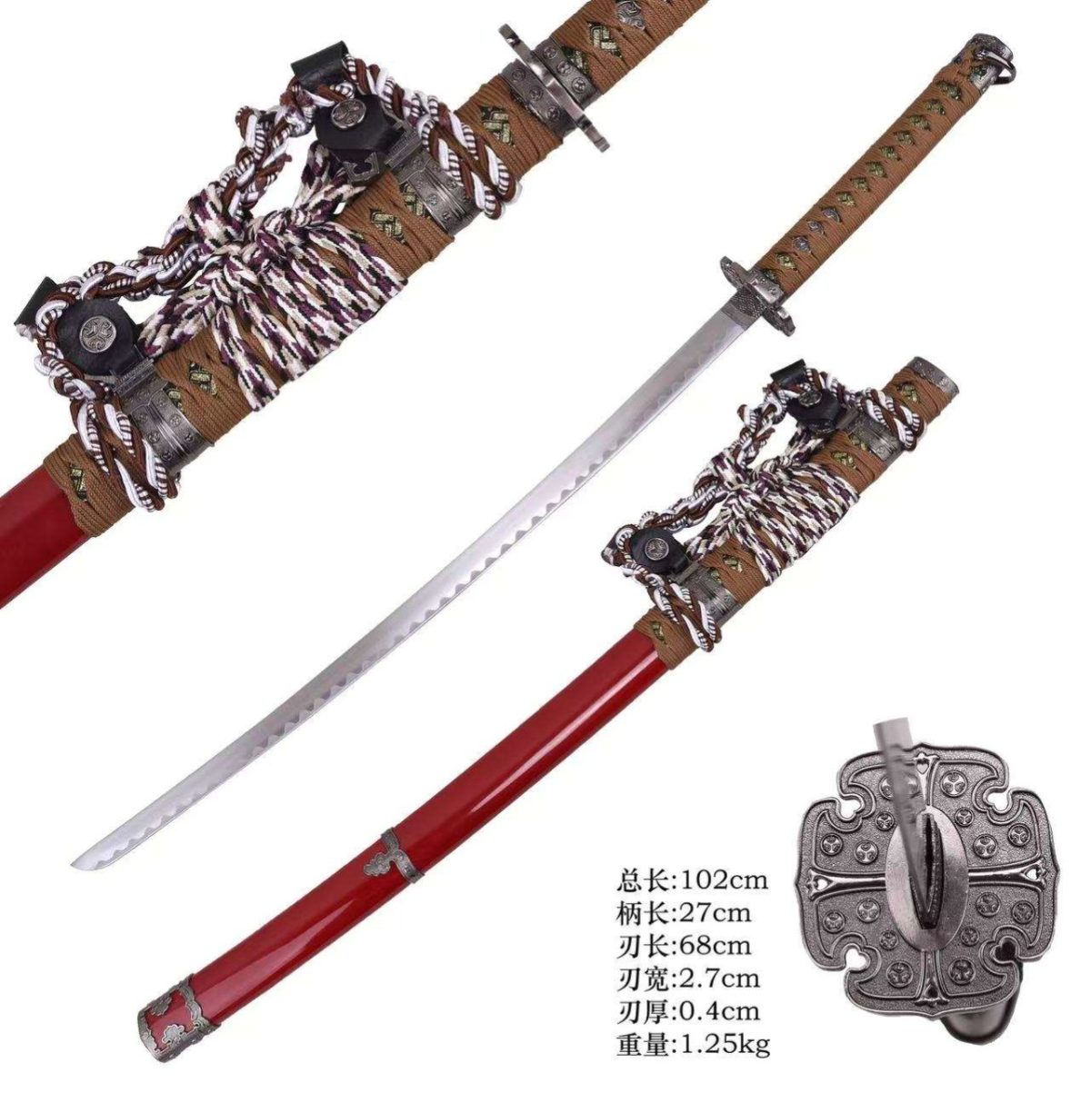 Decorative Tachi Satin Steel with Red Scabbard Metal Sword