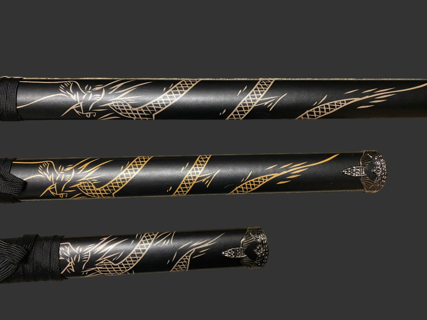 Dragon Black 440 Steel Samurai Sword Katana Set of 3