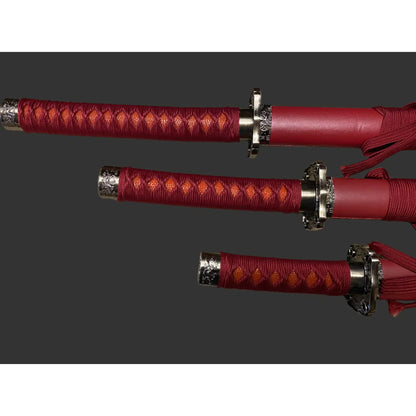 Dragon Red 440 Steel Samurai Sword Katana Set of 3