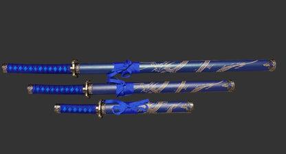 Dragon Blue 440 Steel Samurai Sword Katana Set of 3