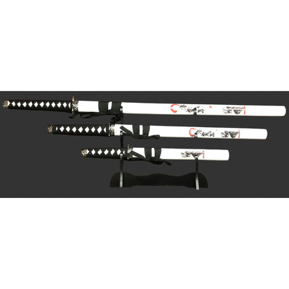 White & Black Steel Samurai Katana Set of 3