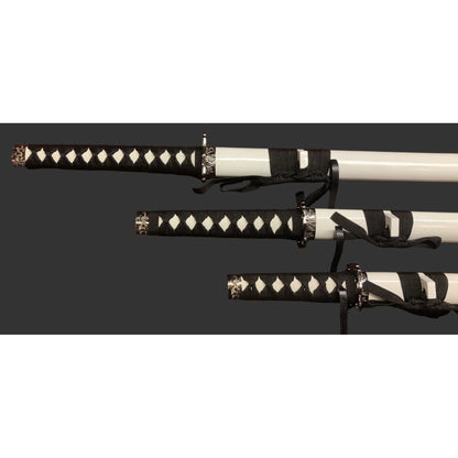 White & Black Steel Samurai Katana Set of 3