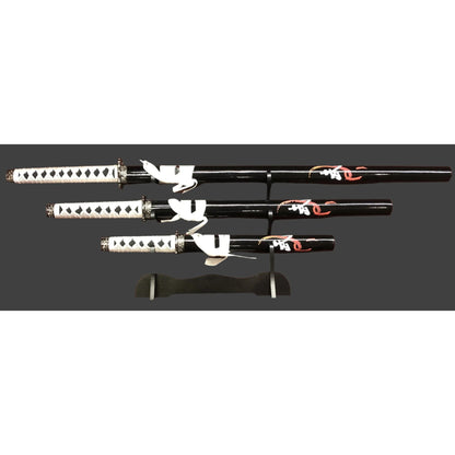 Black & White Steel Samurai Katana Set of 3