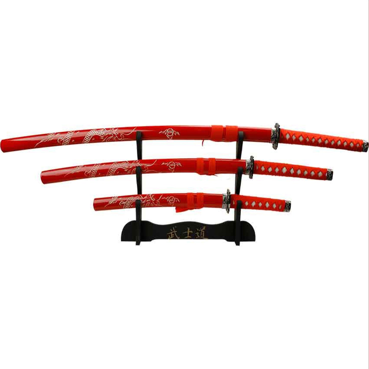 Dragon Red Carbon Steel Samurai Sword Katana Set of 3