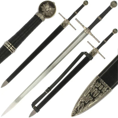 The Witcher 3 Geralt's Silver Horizontal Guard Wolf Pommel Damascus Metal Sword