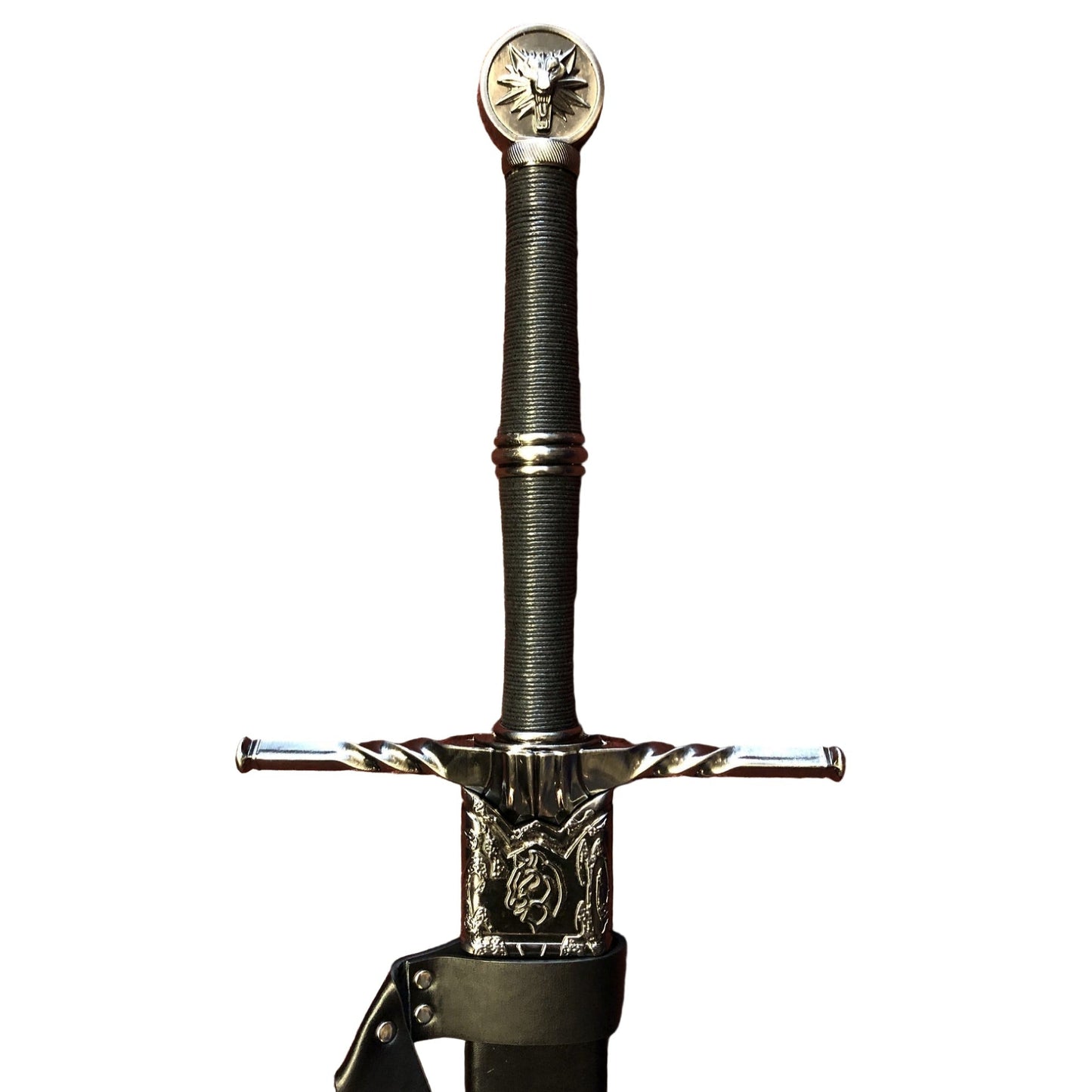The Witcher 3 Geralt's Silver Horizontal Guard Wolf Pommel Damascus Metal Sword