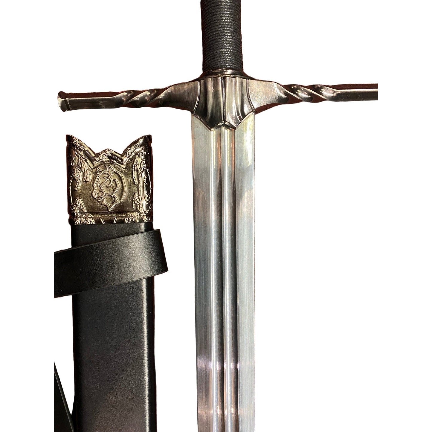 The Witcher 3 Geralt's Silver Horizontal Guard Wolf Pommel Damascus Metal Sword
