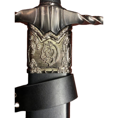 The Witcher 3 Geralt's Silver Horizontal Guard Wolf Pommel Damascus Metal Sword