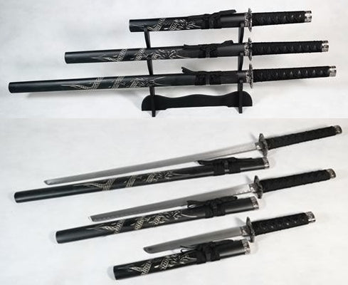 Dragon Black Matte 440 Steel Samurai Sword Katana Set of 3
