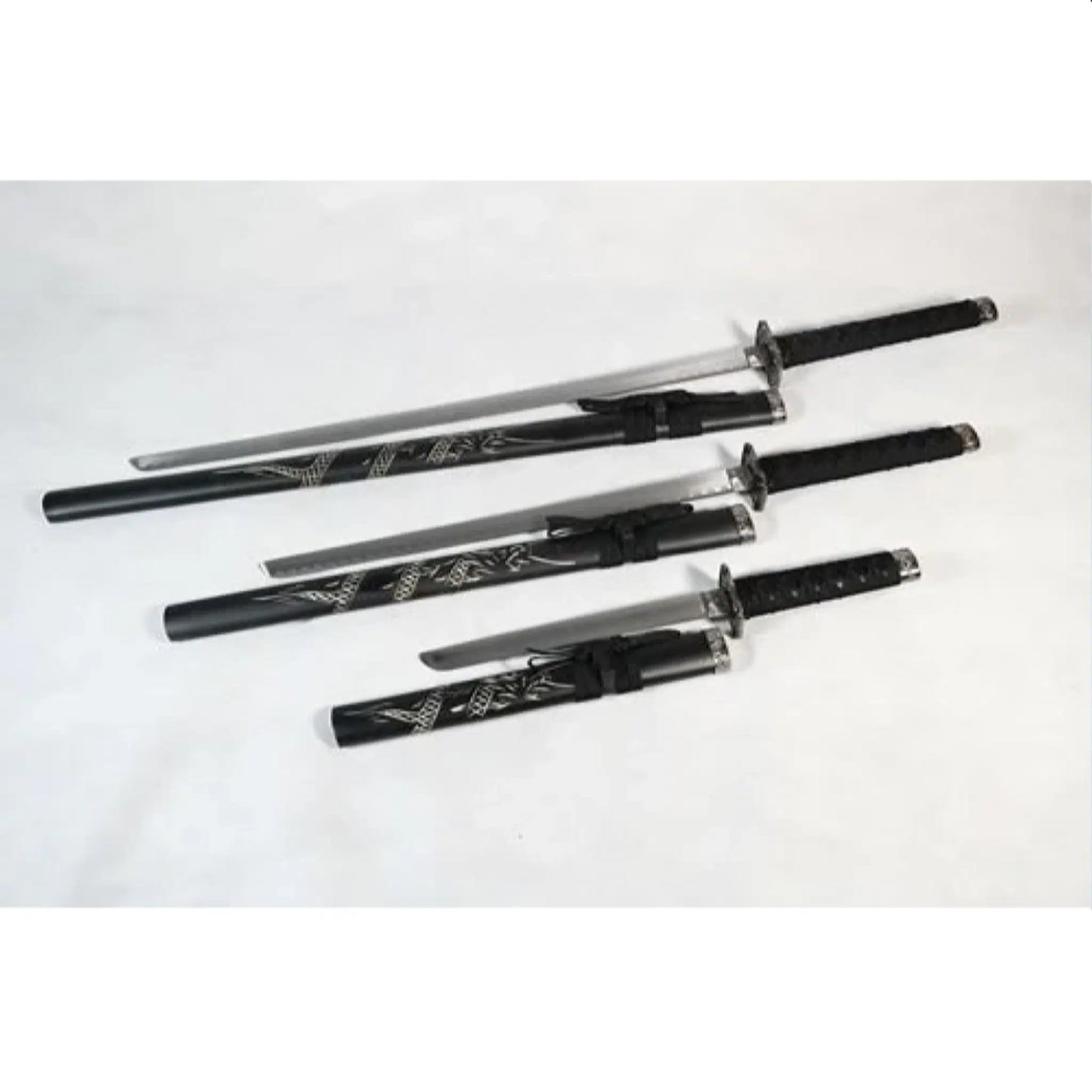 Dragon Black Matte 440 Steel Samurai Sword Katana Set of 3