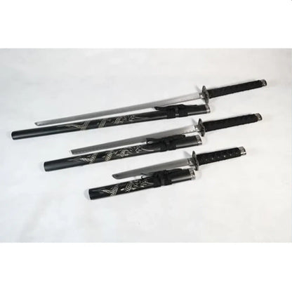 Dragon Black Matte 440 Steel Samurai Sword Katana Set of 3